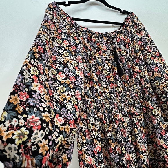 Justify Floral Puff Sleeve Smocked Mini Dress Black Size M - Picture 2 of 8